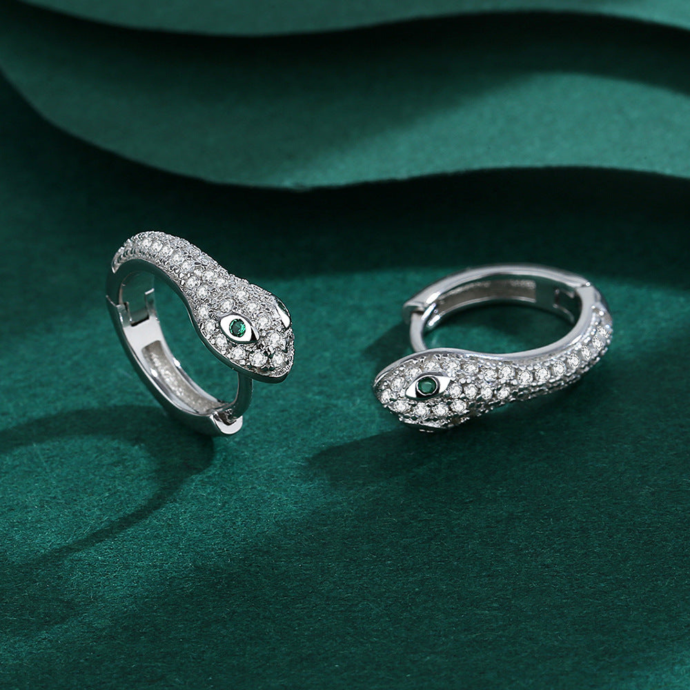 Sterling Silver Snake Huggies Earrings with Cubic Zirconia