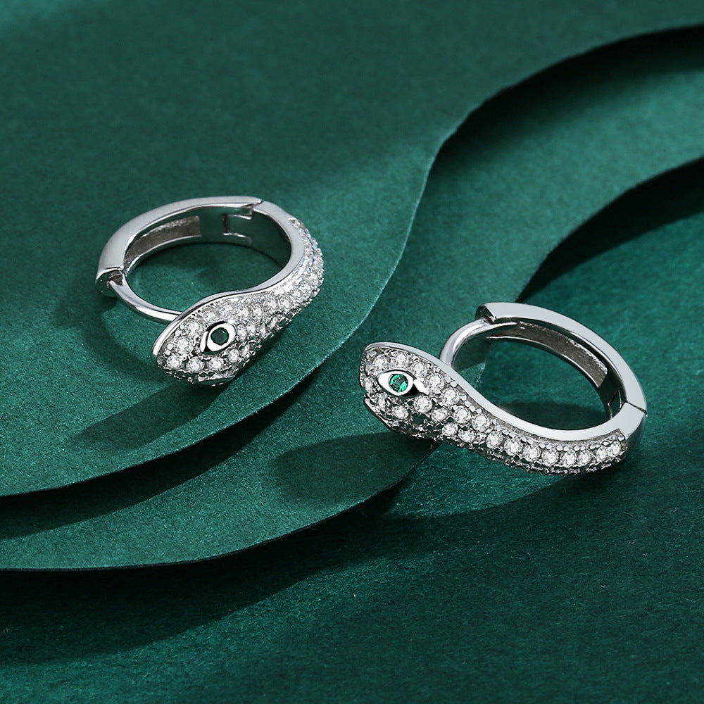 Sterling Silver Snake Huggies Earrings with Cubic Zirconia
