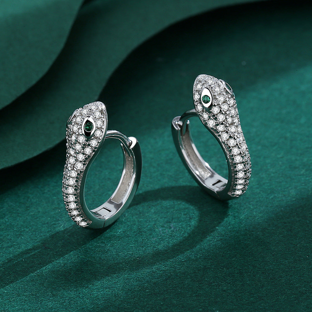 Sterling Silver Snake Huggies Earrings with Cubic Zirconia