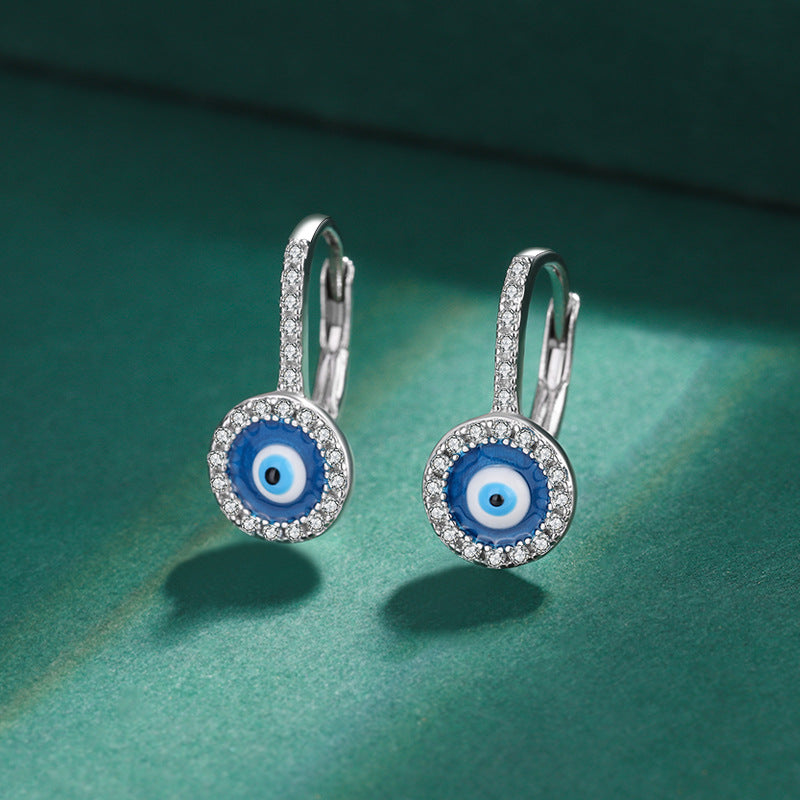S925 Sterling Silver Hamsa Evil Eyes Huggies Earrings with Cubic Zirconia
