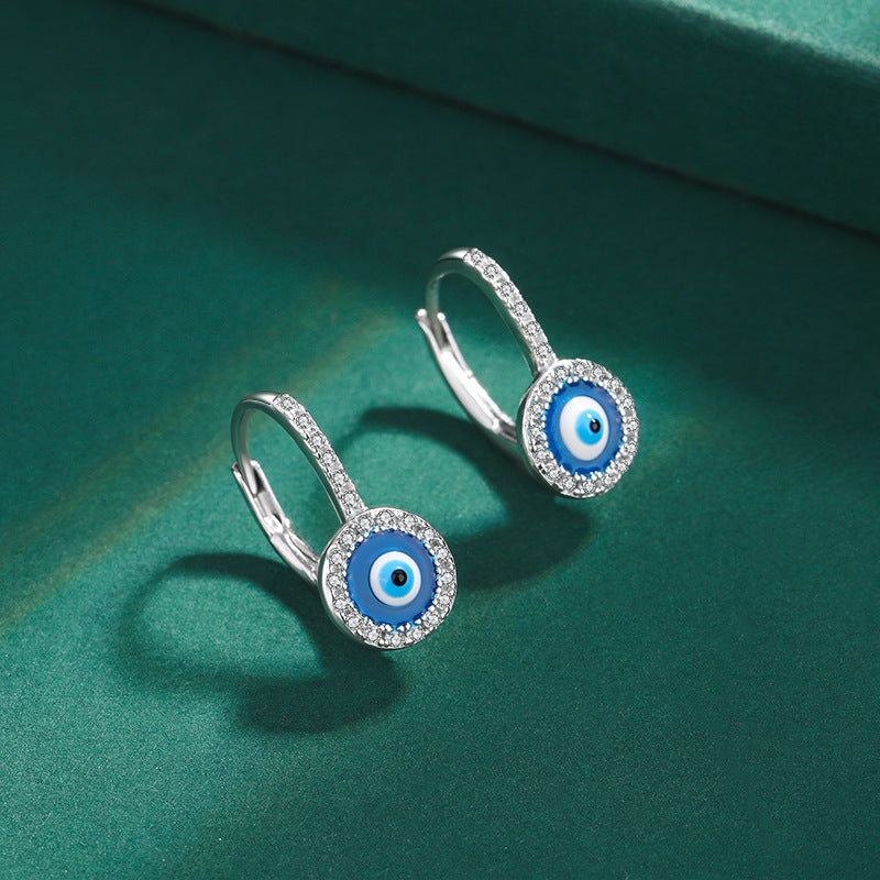 S925 Sterling Silver Hamsa Evil Eyes Huggies Earrings with Cubic Zirconia