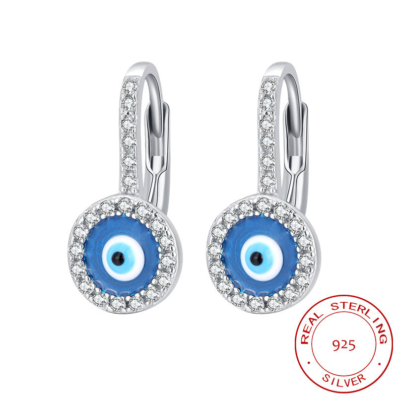 S925 Sterling Silver Hamsa Evil Eyes Huggies Earrings with Cubic Zirconia