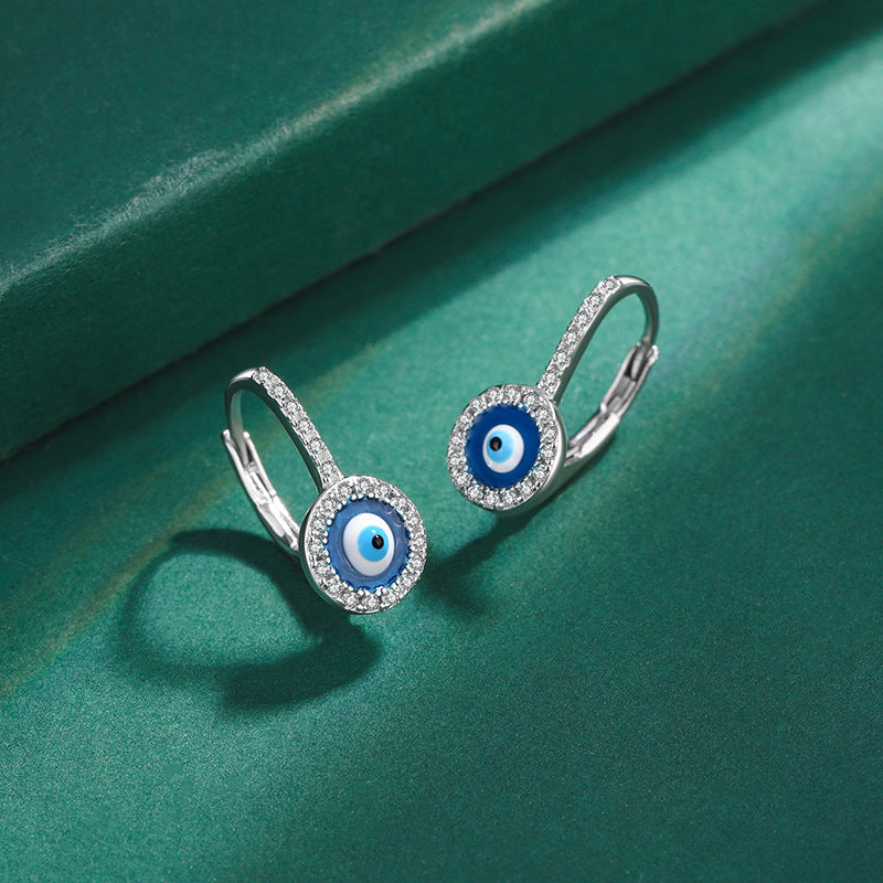 S925 Sterling Silver Hamsa Evil Eyes Huggies Earrings with Cubic Zirconia
