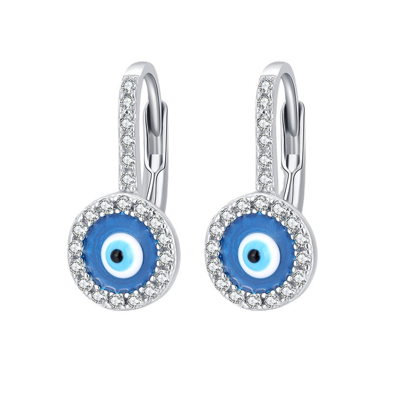S925 Sterling Silver Hamsa Evil Eyes Huggies Earrings with Cubic Zirconia