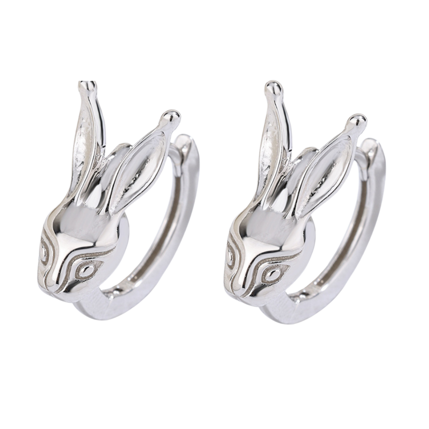 Sterling Silver Rabbit Huggies Earrings with Cubic Zirconia Gold Plated