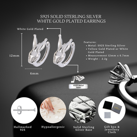 Sterling Silver Rabbit Huggies Earrings with Cubic Zirconia Gold Plated