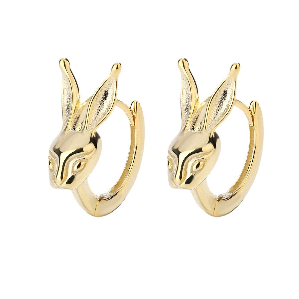Sterling Silver Rabbit Huggies Earrings with Cubic Zirconia Gold Plated