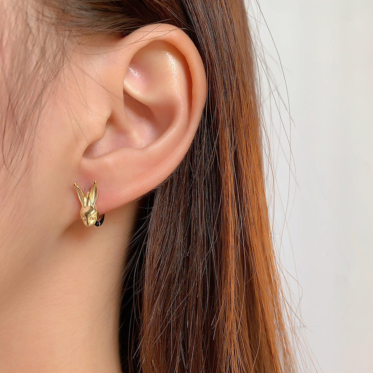 Sterling Silver Rabbit Huggies Earrings with Cubic Zirconia Gold Plated