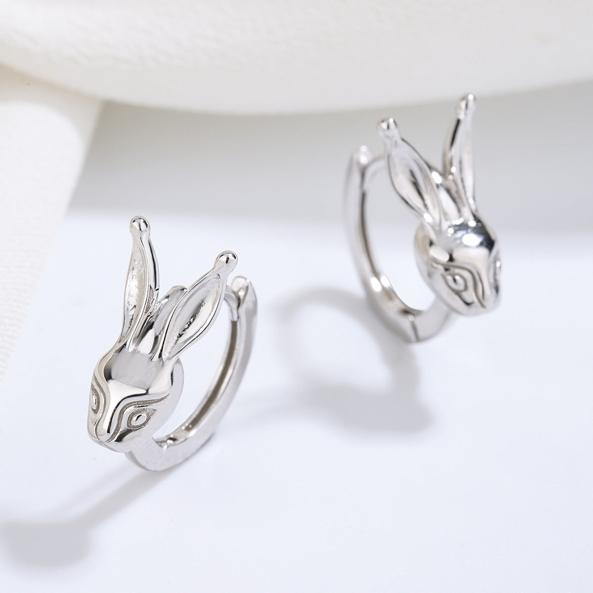 Sterling Silver Rabbit Huggies Earrings with Cubic Zirconia Gold Plated