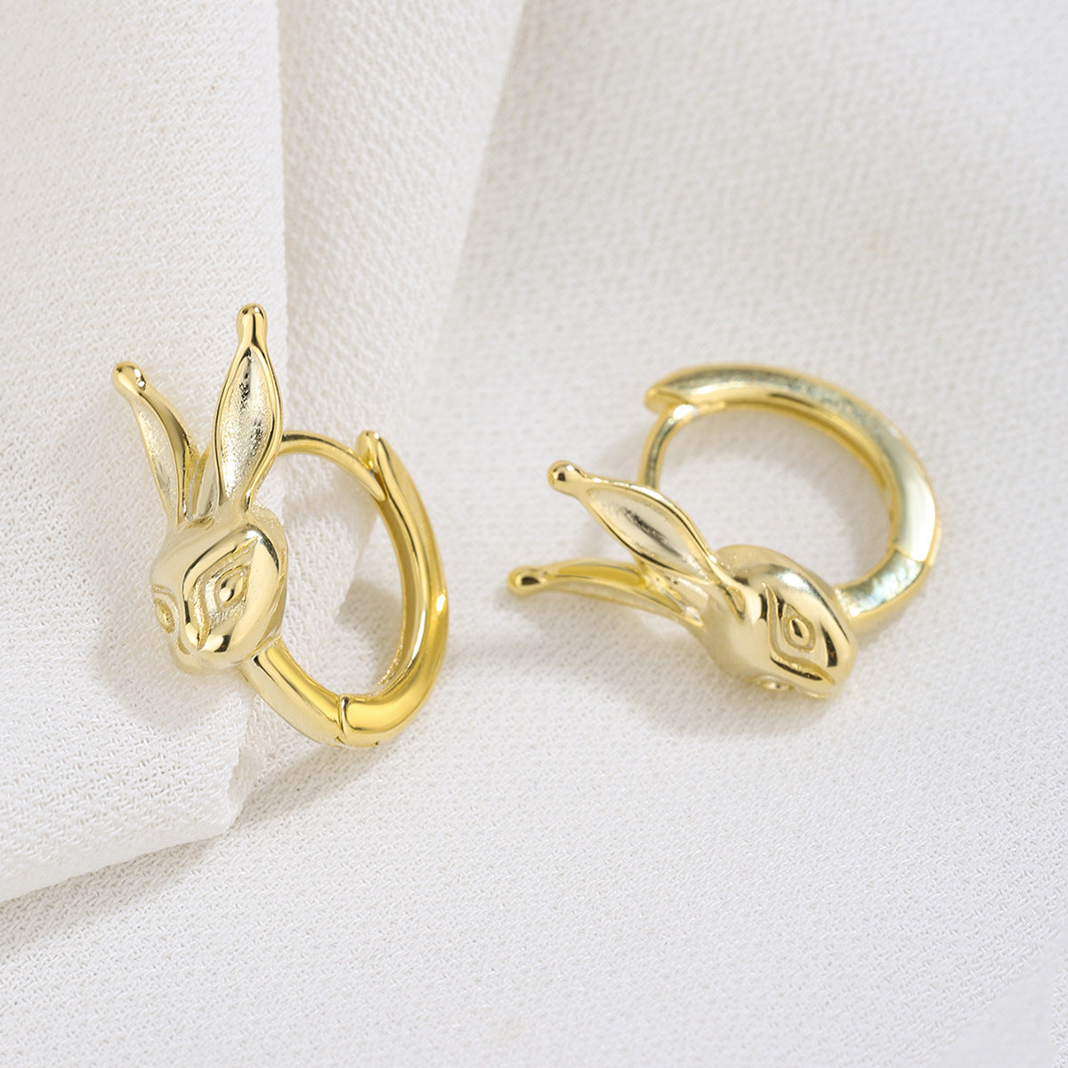 Sterling Silver Rabbit Huggies Earrings with Cubic Zirconia Gold Plated