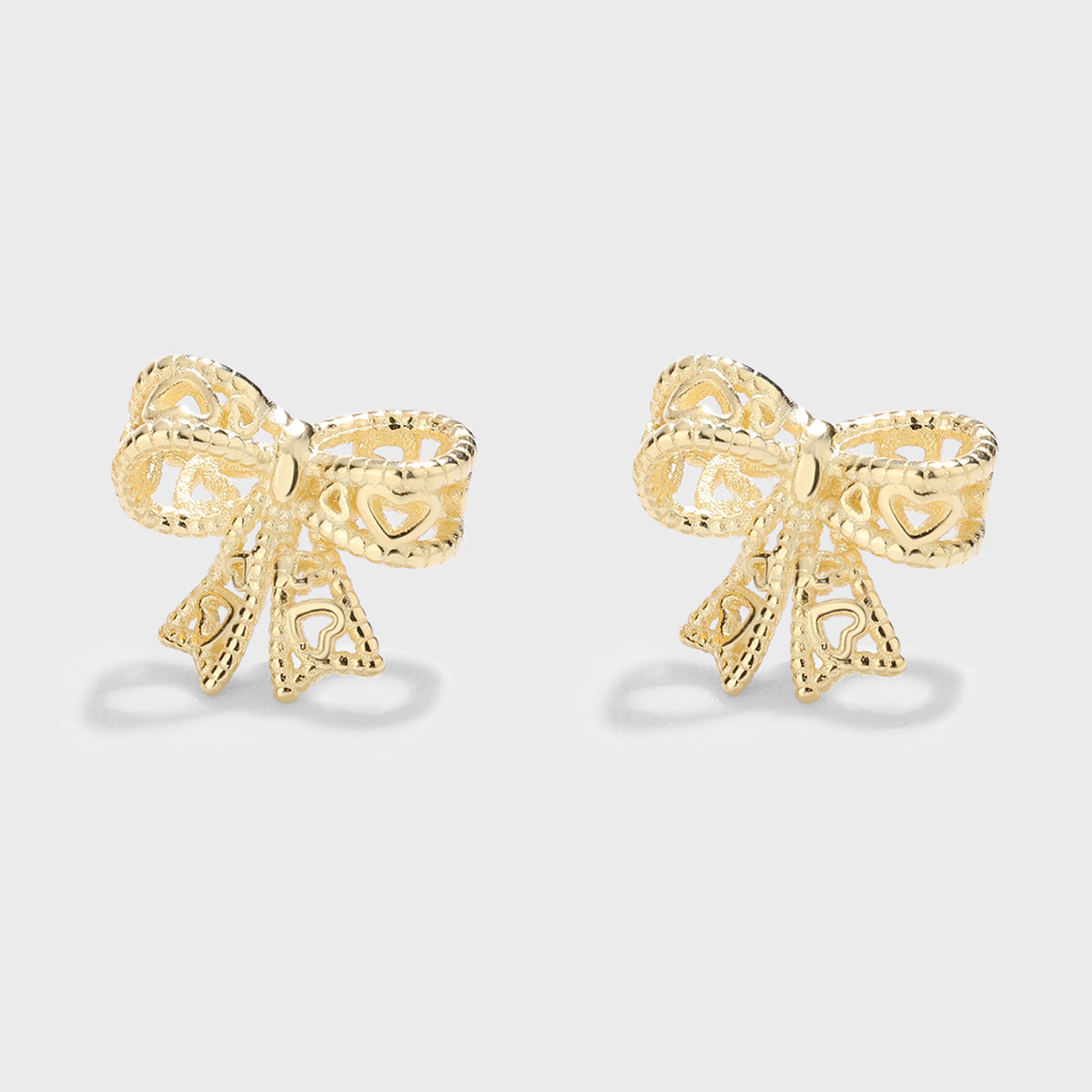 Sterling Silver Ribbon Bow Stud Earrings 14K Yellow Gold Plated S925 Hallmark