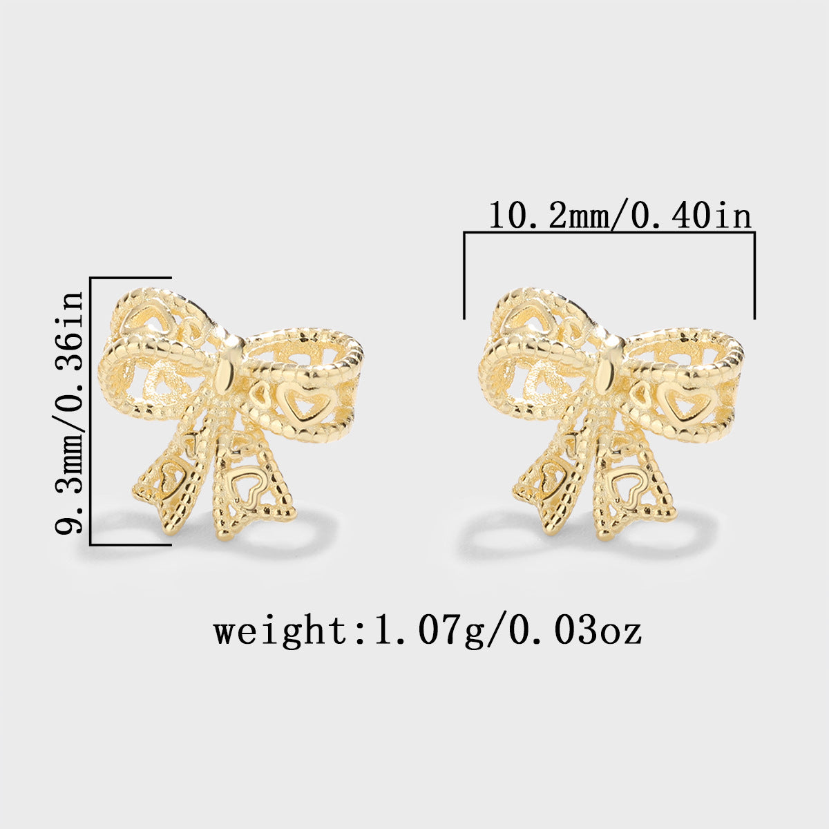 Sterling Silver Ribbon Bow Stud Earrings 14K Yellow Gold Plated S925 Hallmark
