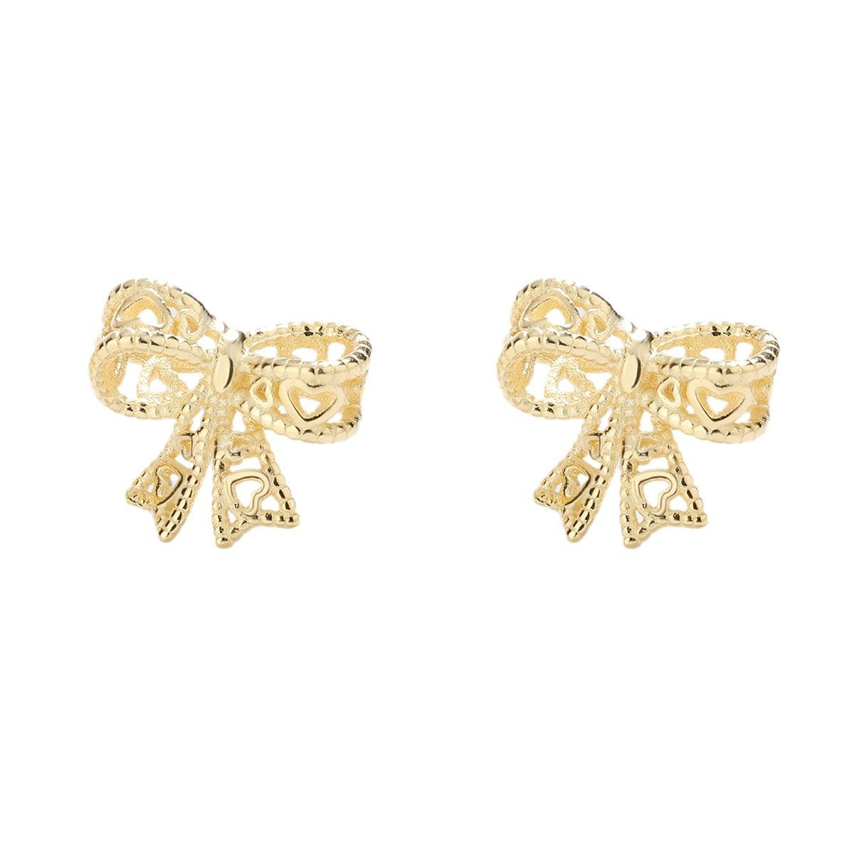 Sterling Silver Ribbon Bow Stud Earrings 14K Yellow Gold Plated S925 Hallmark