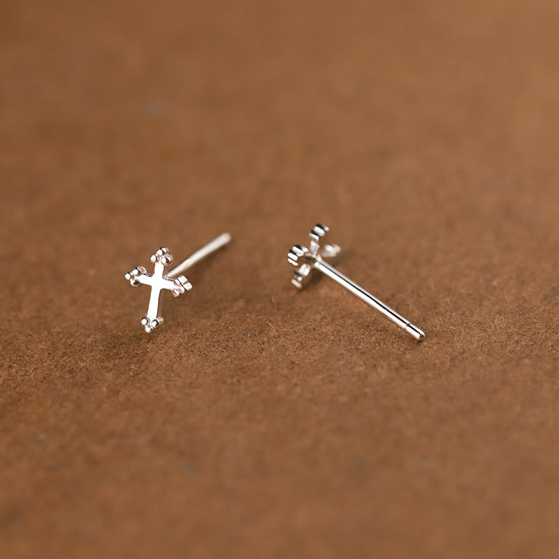 Sterling Silver Delicate Cross 5mm x 7mm Stud Earrings