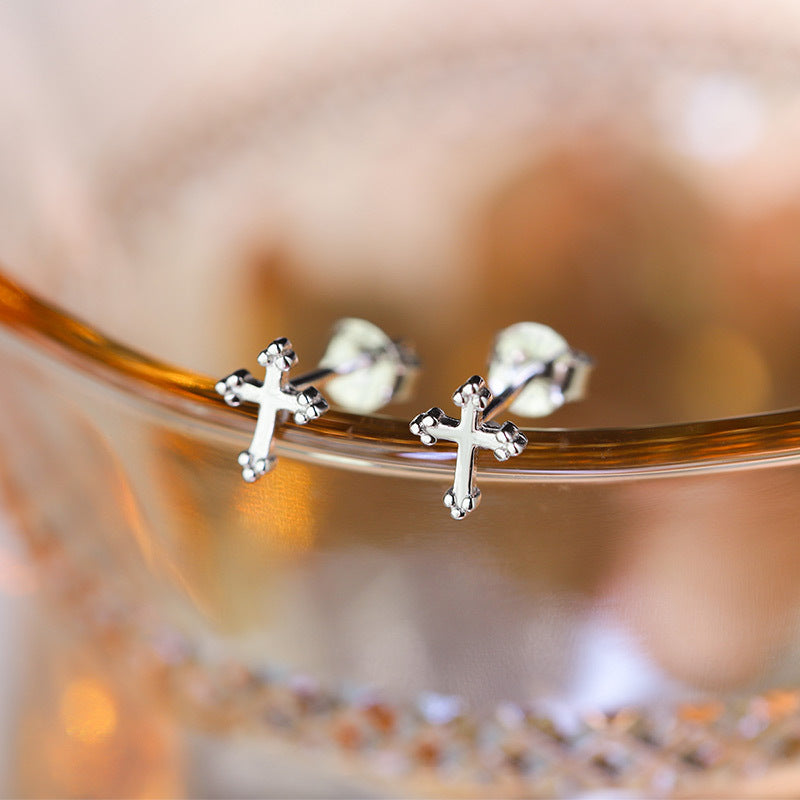 Sterling Silver Delicate Cross 5mm x 7mm Stud Earrings