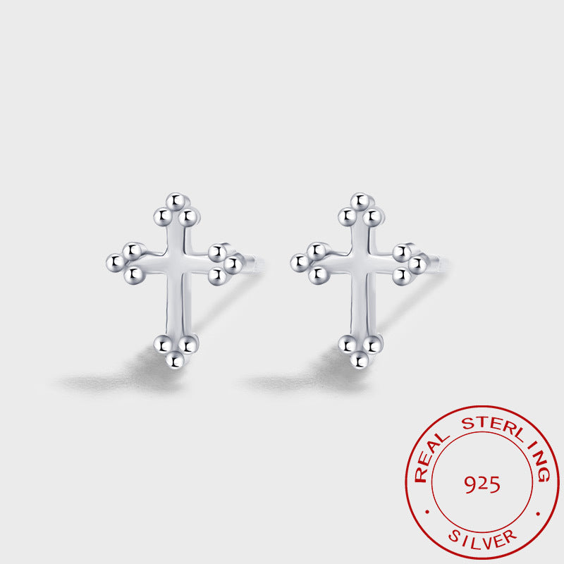 Sterling Silver Delicate Cross 5mm x 7mm Stud Earrings