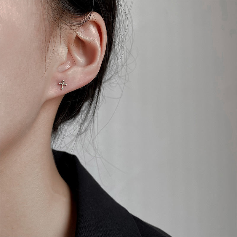 Sterling Silver Delicate Cross 5mm x 7mm Stud Earrings