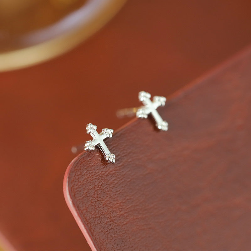 Sterling Silver Delicate Cross 5mm x 7mm Stud Earrings