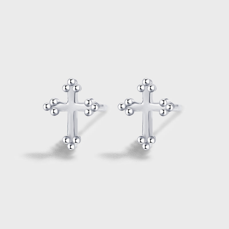 Sterling Silver Delicate Cross 5mm x 7mm Stud Earrings