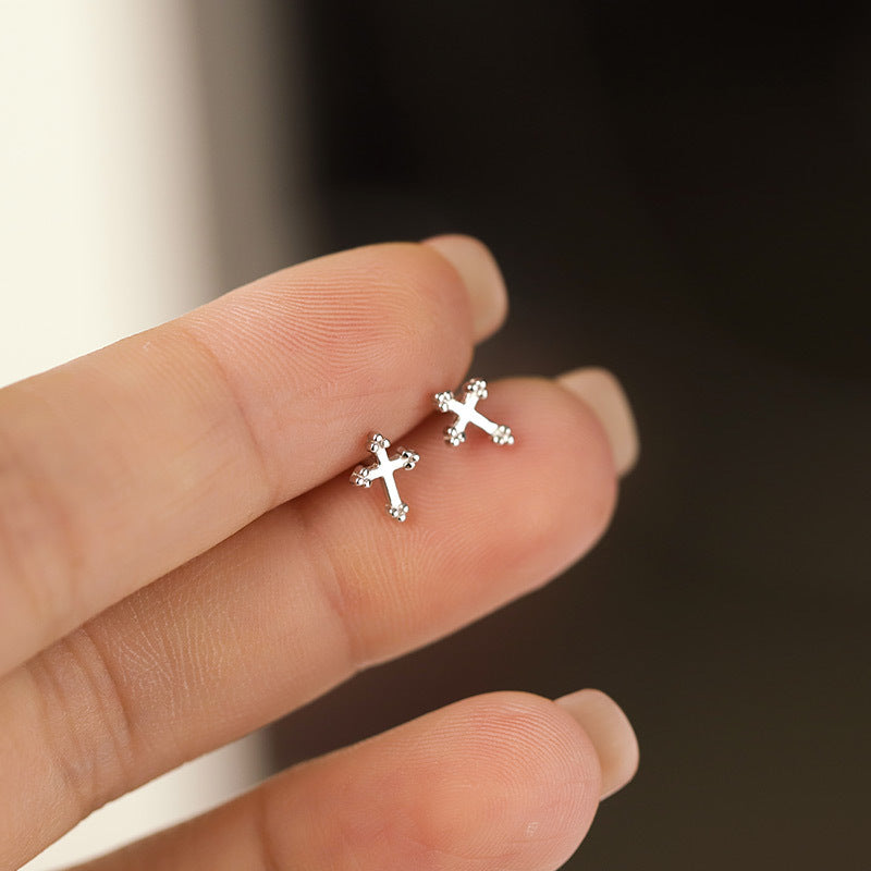 Sterling Silver Delicate Cross 5mm x 7mm Stud Earrings