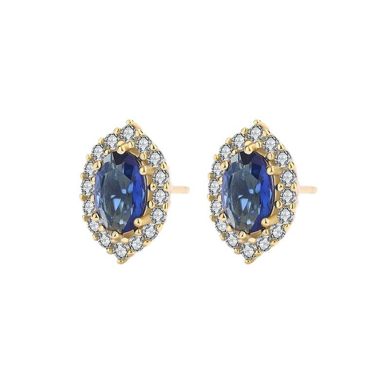 S925 Sterling Silver Regal Blue C/Z 14K Yellow Gold Plated Stud Earrings