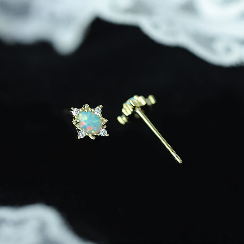 Sterling Silver Opal Starburst Stud Earrings 14K Yellow Gold Plated S925 Hallmark