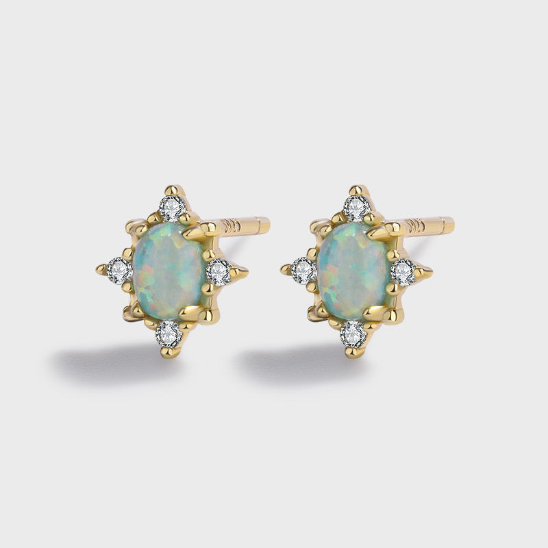 Sterling Silver Opal Starburst Stud Earrings 14K Yellow Gold Plated S925 Hallmark