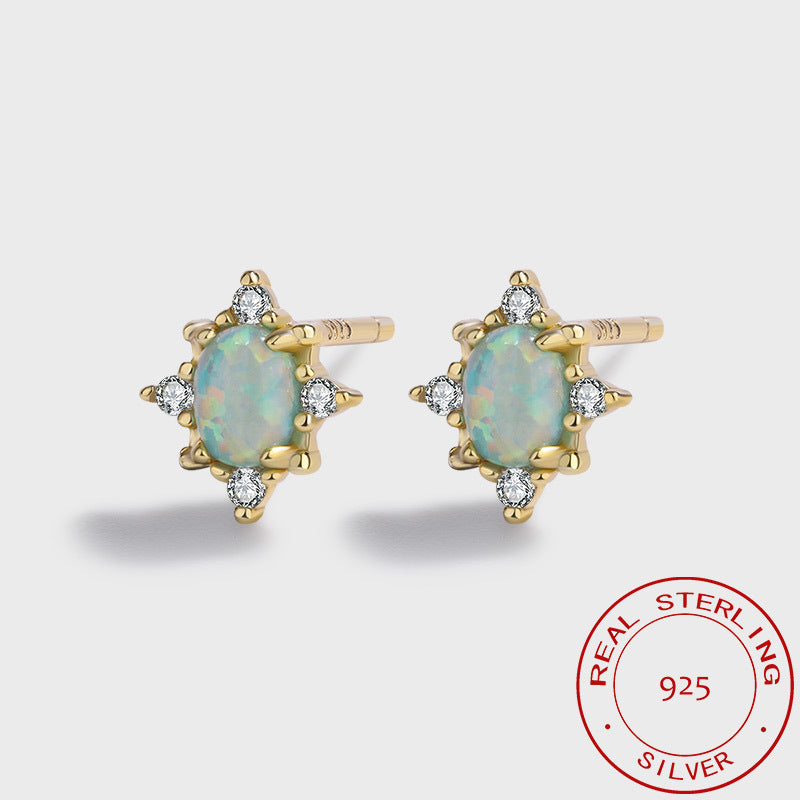 Sterling Silver Opal Starburst Stud Earrings 14K Yellow Gold Plated S925 Hallmark