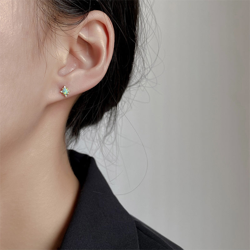 Sterling Silver Opal Starburst Stud Earrings 14K Yellow Gold Plated S925 Hallmark