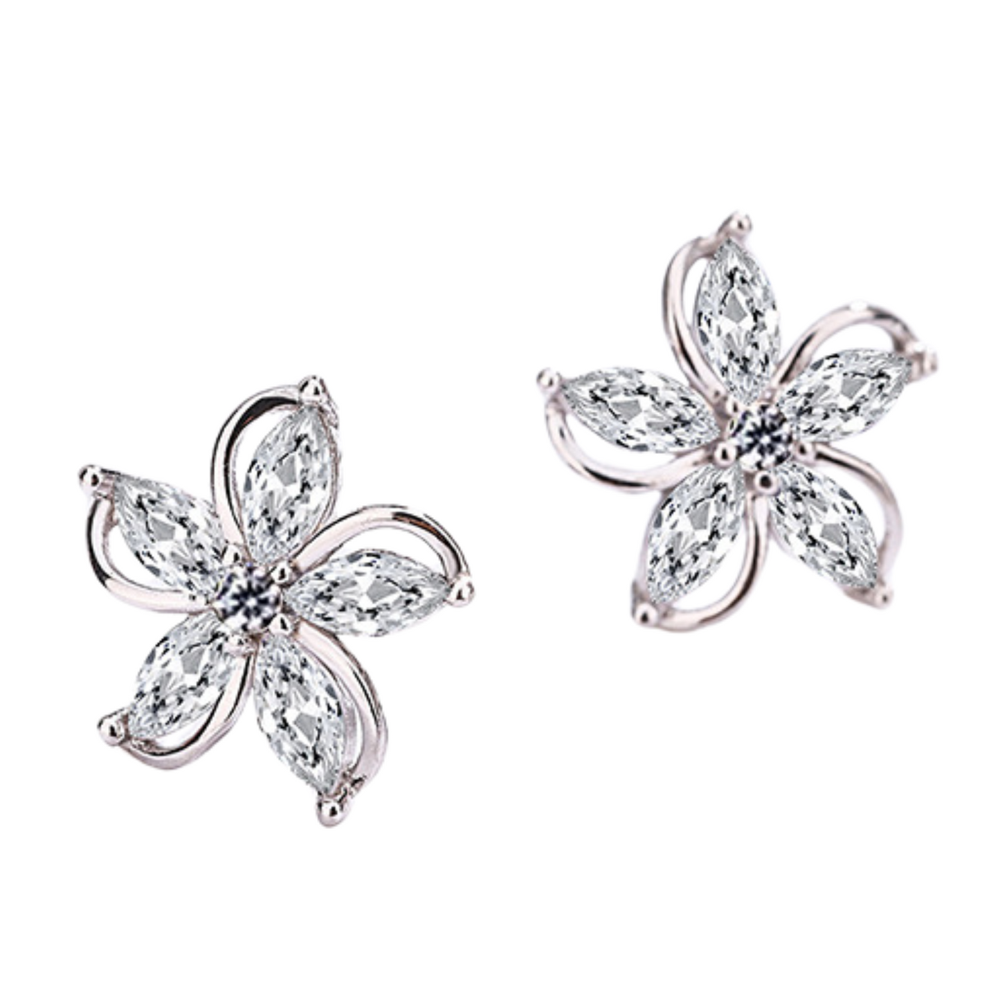 S925 Sterling Silver Marquise Flower Studs C/Z Stud Earrings