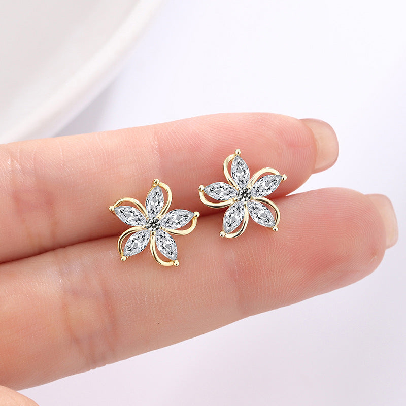 S925 Sterling Silver Marquise Flower Studs C/Z Stud Earrings