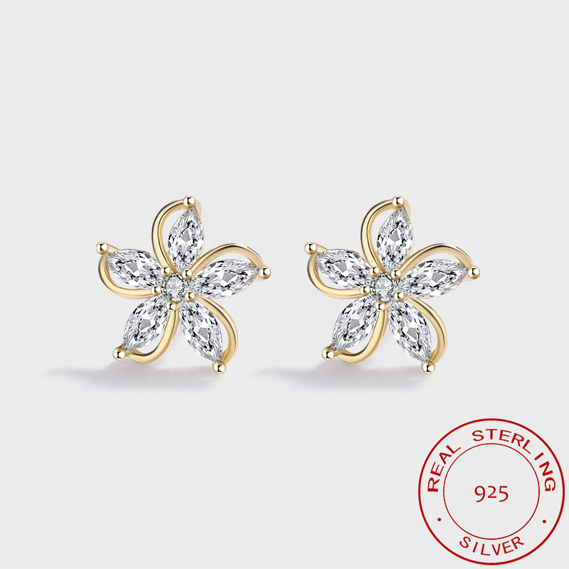 S925 Sterling Silver Marquise Flower Studs C/Z Stud Earrings