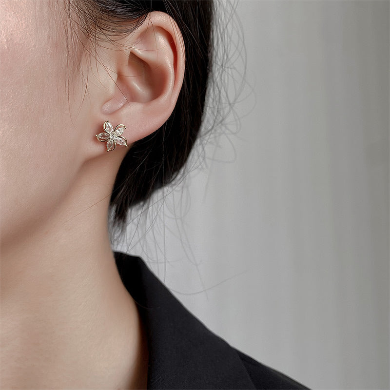 S925 Sterling Silver Marquise Flower Studs C/Z Stud Earrings