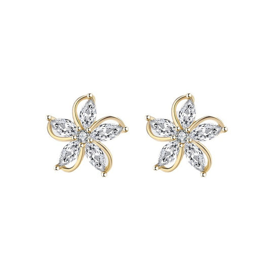 S925 Sterling Silver Marquise Flower Studs C/Z Stud Earrings