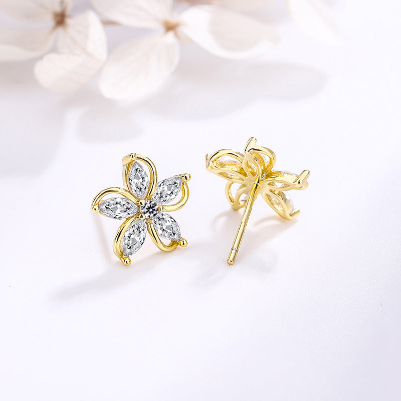 S925 Sterling Silver Marquise Flower Studs C/Z Stud Earrings