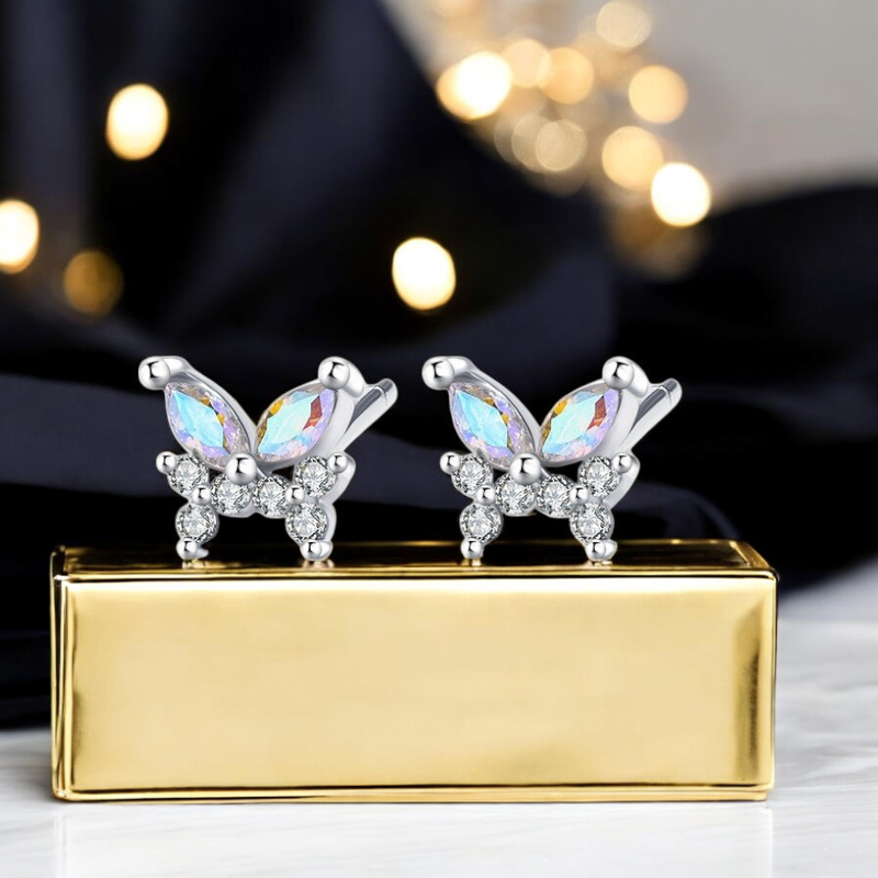 Sterling Silver Shimmering Butterfly with C/Z Stud Earrings