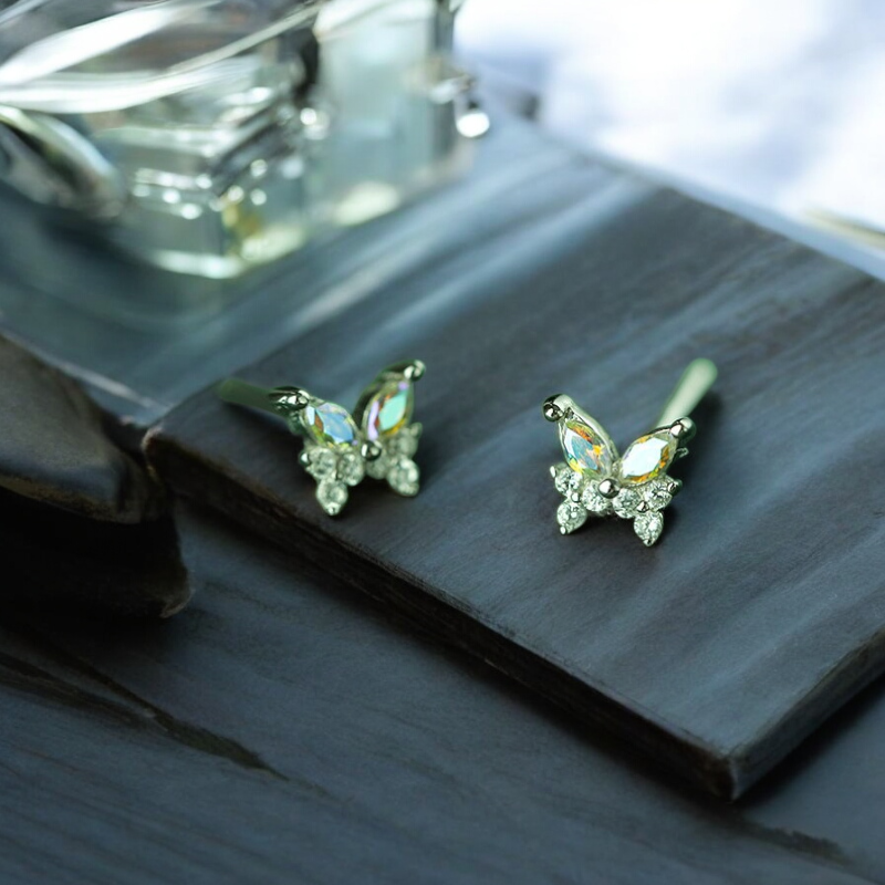 Sterling Silver Shimmering Butterfly with C/Z Stud Earrings