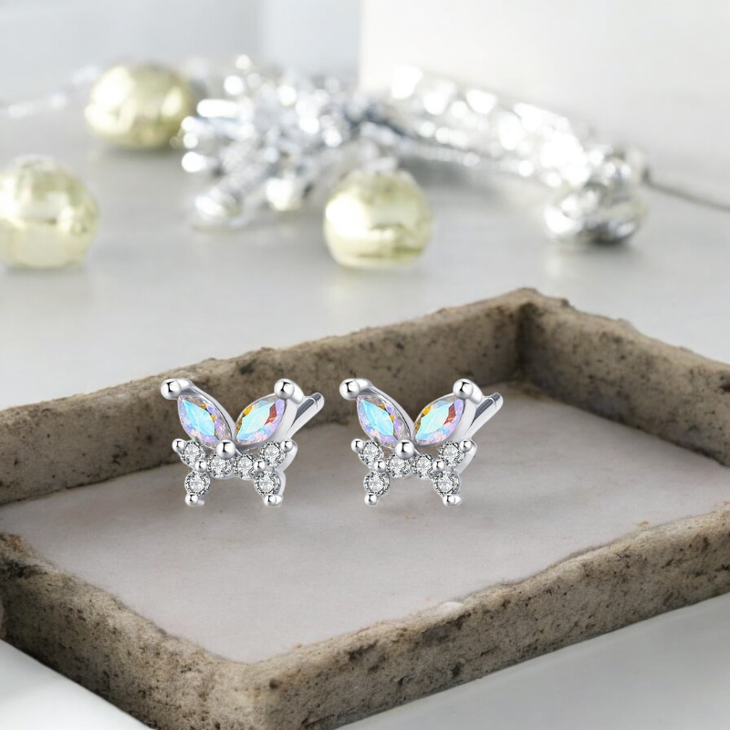 Sterling Silver Shimmering Butterfly with C/Z Stud Earrings