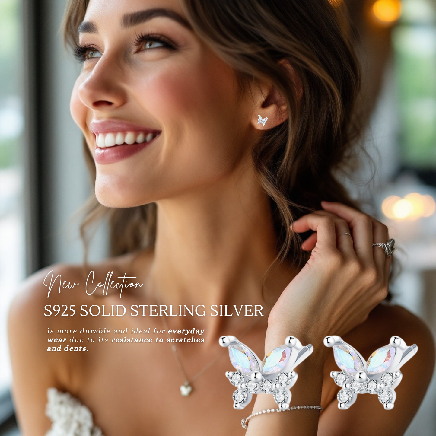 Sterling Silver Shimmering Butterfly with C/Z Stud Earrings
