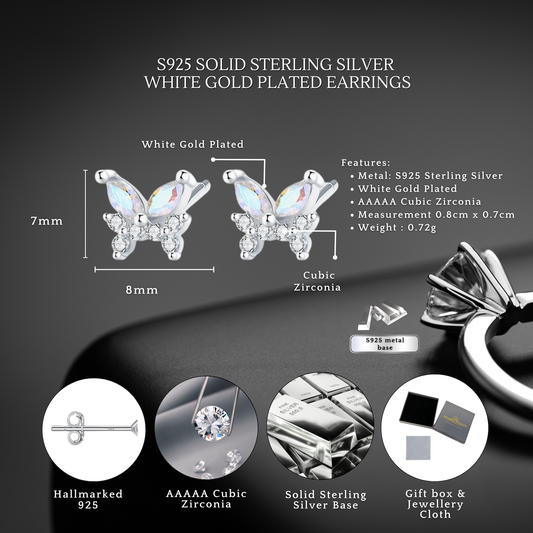 Sterling Silver Shimmering Butterfly with C/Z Stud Earrings
