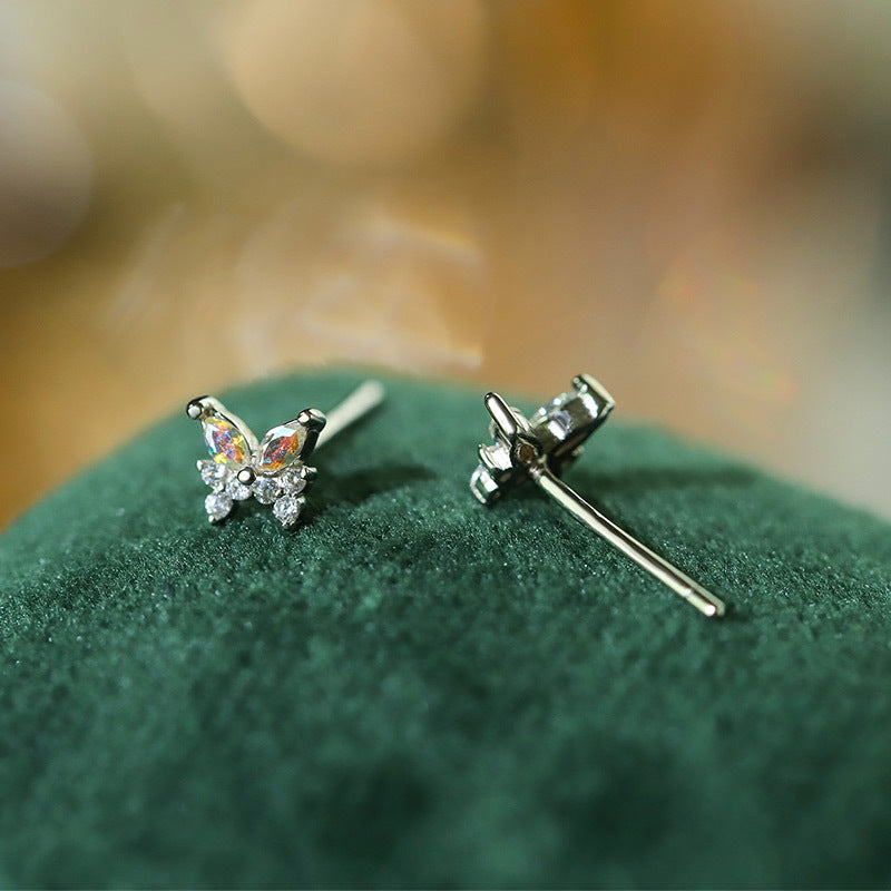 Sterling Silver Shimmering Butterfly with C/Z Stud Earrings