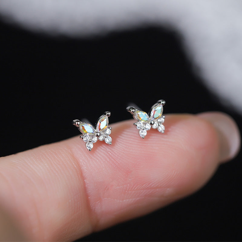 Sterling Silver Shimmering Butterfly with C/Z Stud Earrings