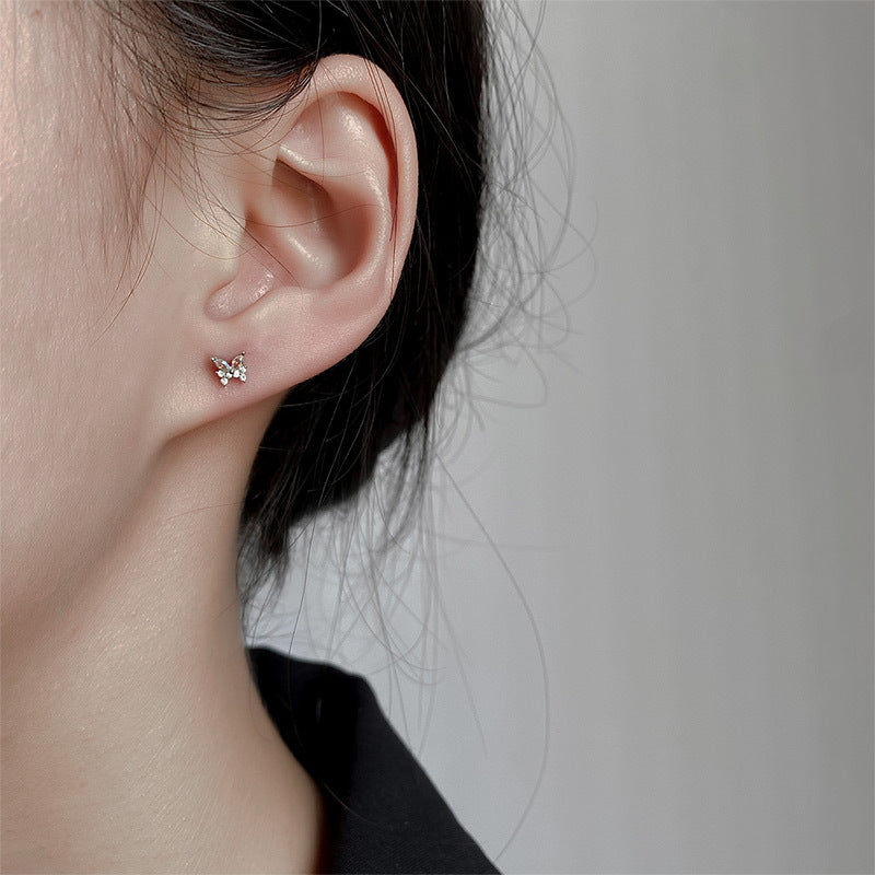 Sterling Silver Shimmering Butterfly with C/Z Stud Earrings