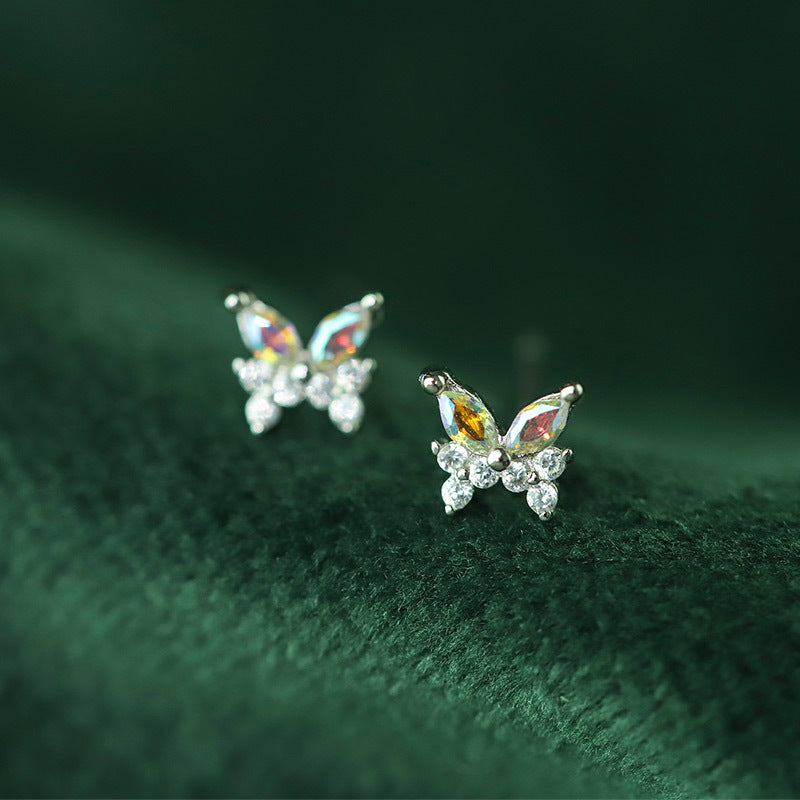 Sterling Silver Shimmering Butterfly with C/Z Stud Earrings