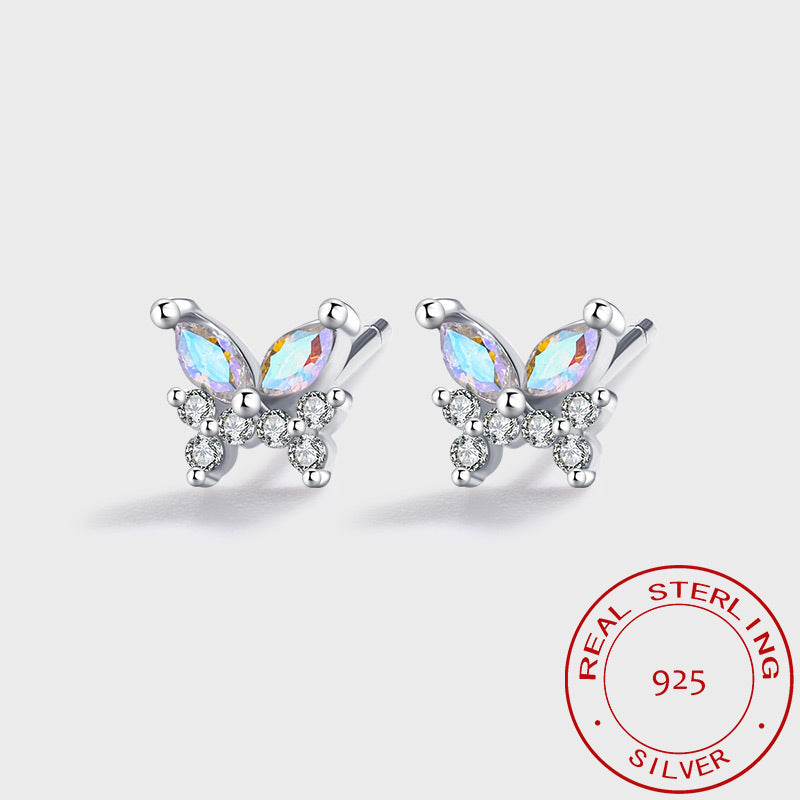 Sterling Silver Shimmering Butterfly with C/Z Stud Earrings