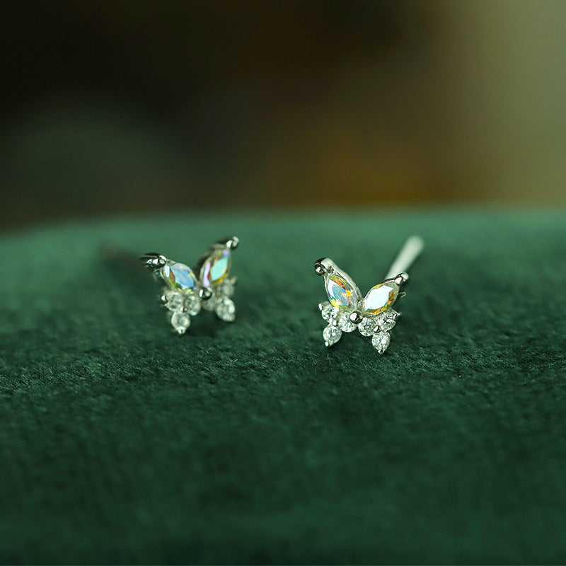 Sterling Silver Shimmering Butterfly with C/Z Stud Earrings