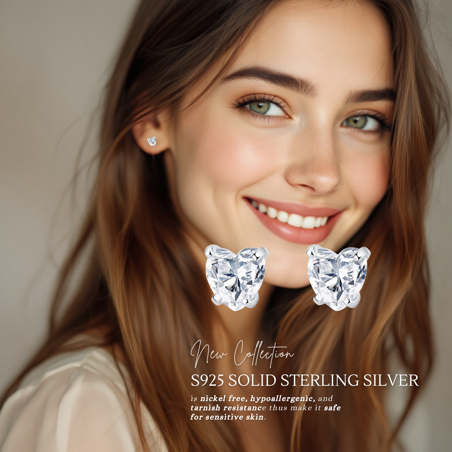 Sterling Silver Heartfelt Stud Earrings 4mm 5mm 6mm S925 Hallmark