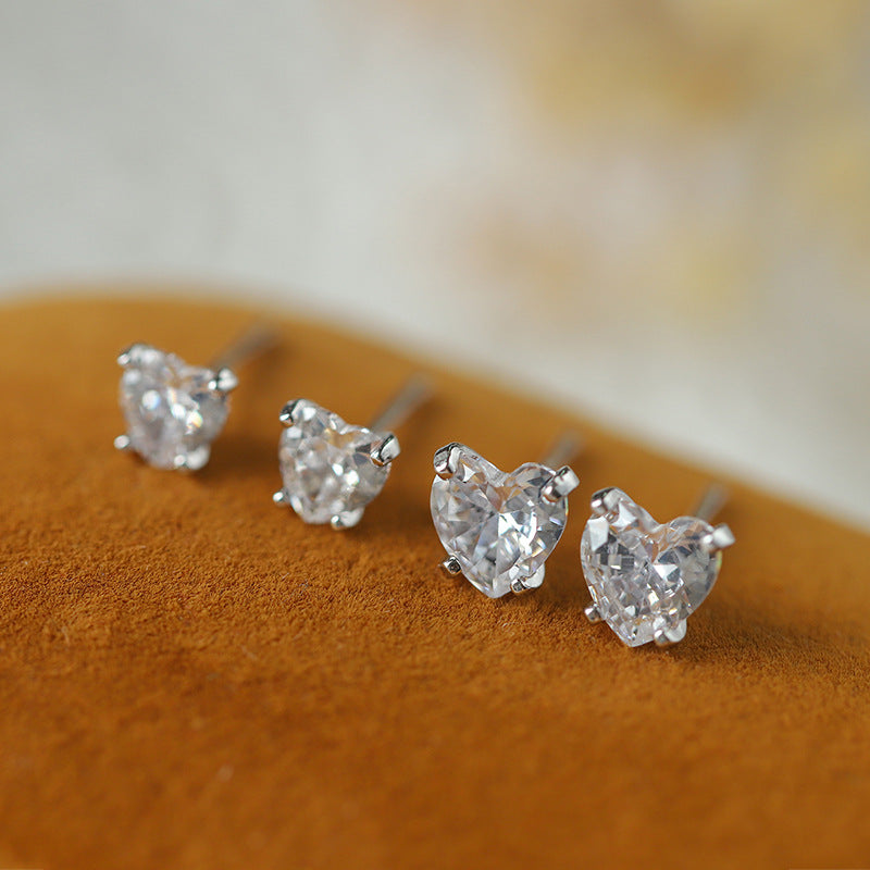 Sterling Silver Heartfelt Stud Earrings 4mm 5mm 6mm S925 Hallmark