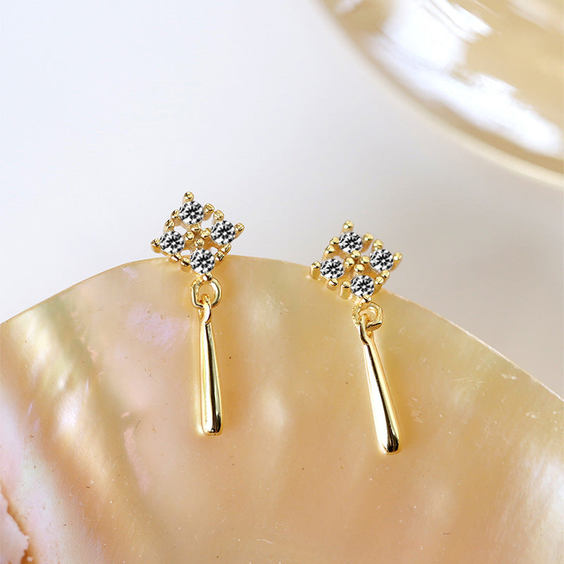 Sterling Silver Dangling C/Z Cluster 14K Yellow Gold Plated Drop Earrings