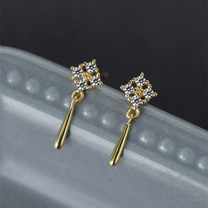 Sterling Silver Dangling C/Z Cluster 14K Yellow Gold Plated Drop Earrings